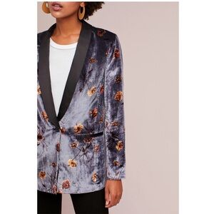 NWT Anthropologie Cartonnier Velvet Floral Tuxedo Blazer